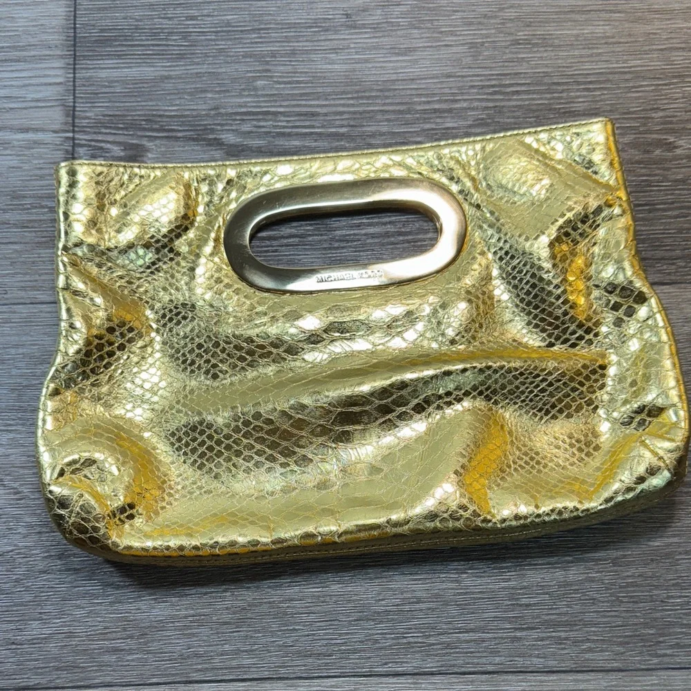 Michael Kors Metallic Gold Snakeskin Clutch handbag